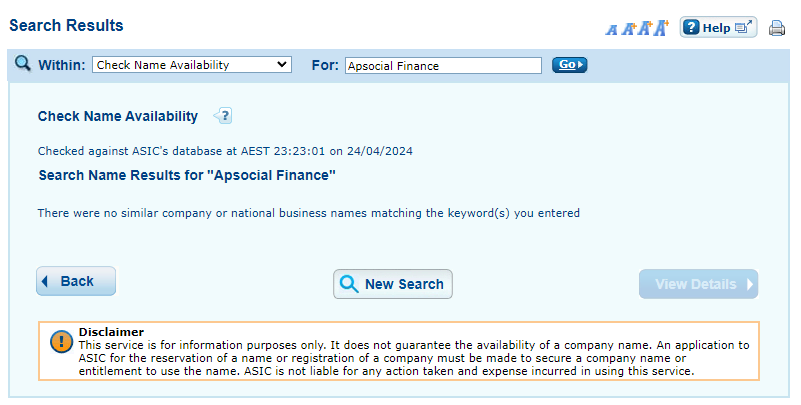 Apsocial Finance - ASIC